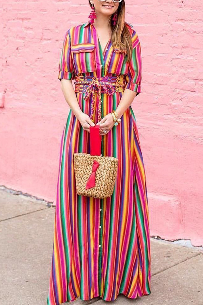 Multicolor Stripe Maxi Dress - Fashionpara