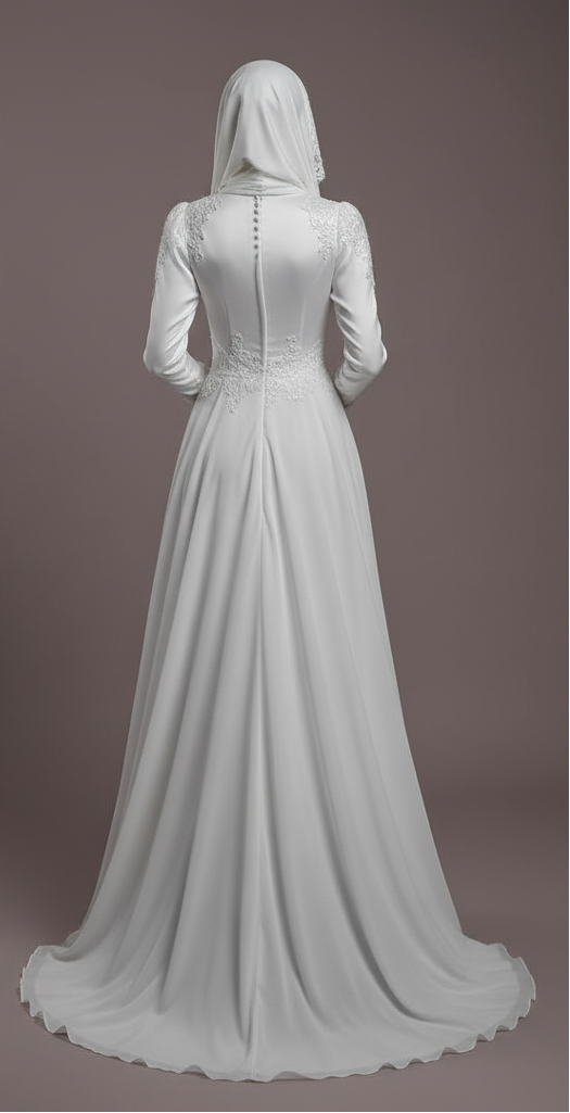 Elegant Arabic Dubai Muslim Bridal Dress with Flower Appliques and Tulle Skirt