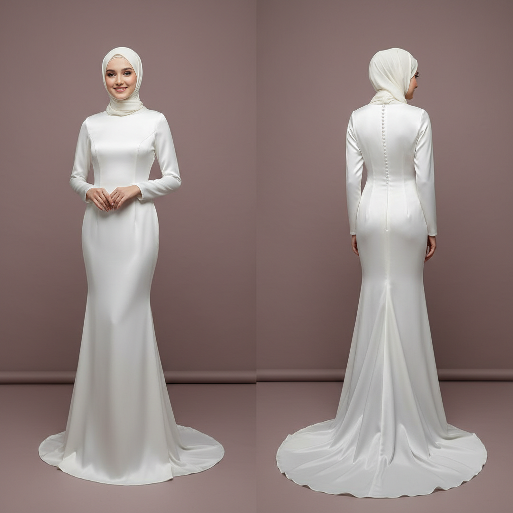 Handmade Custom Bridal Gown Long Sleeve Tulle Wedding Dress