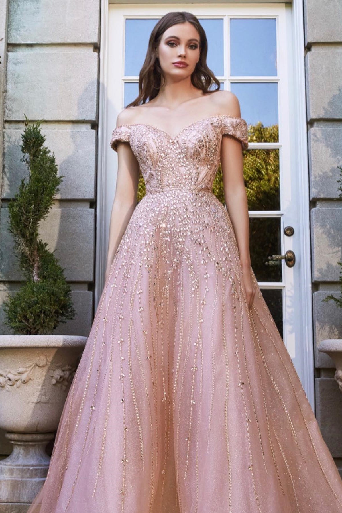 Long A-line Off-The-Shoulder Sweetheart Tulle Prom Dress With Beads - VelvetHem