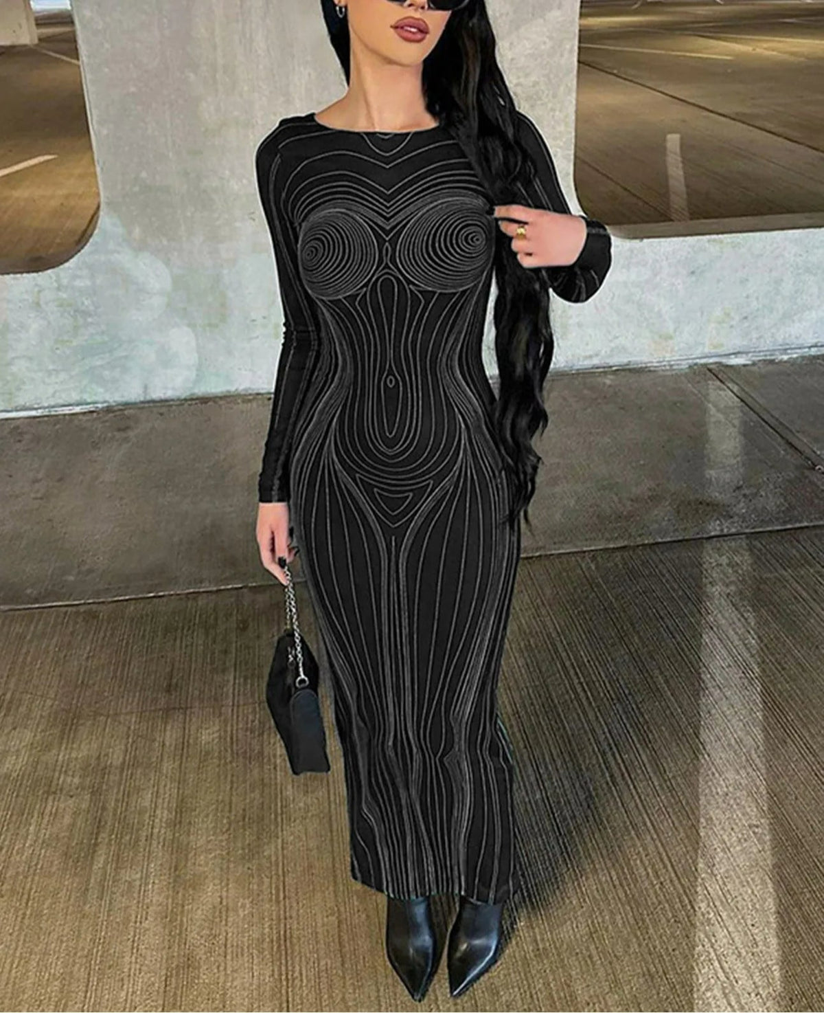 Striped See Through Bodycon Maxi Dress - View 3 | VelvetHem