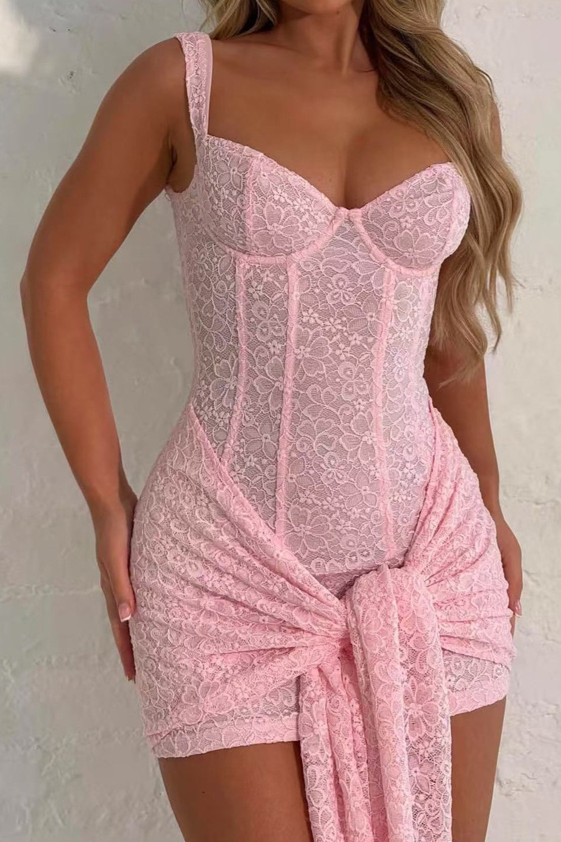 Corset Waist Tie Lace Dress - View 3 | VelvetHem