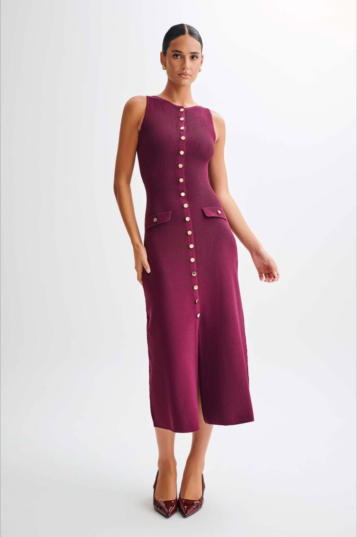 Fashion Buttoned Knit Work Dress - View 13 | VelvetHem