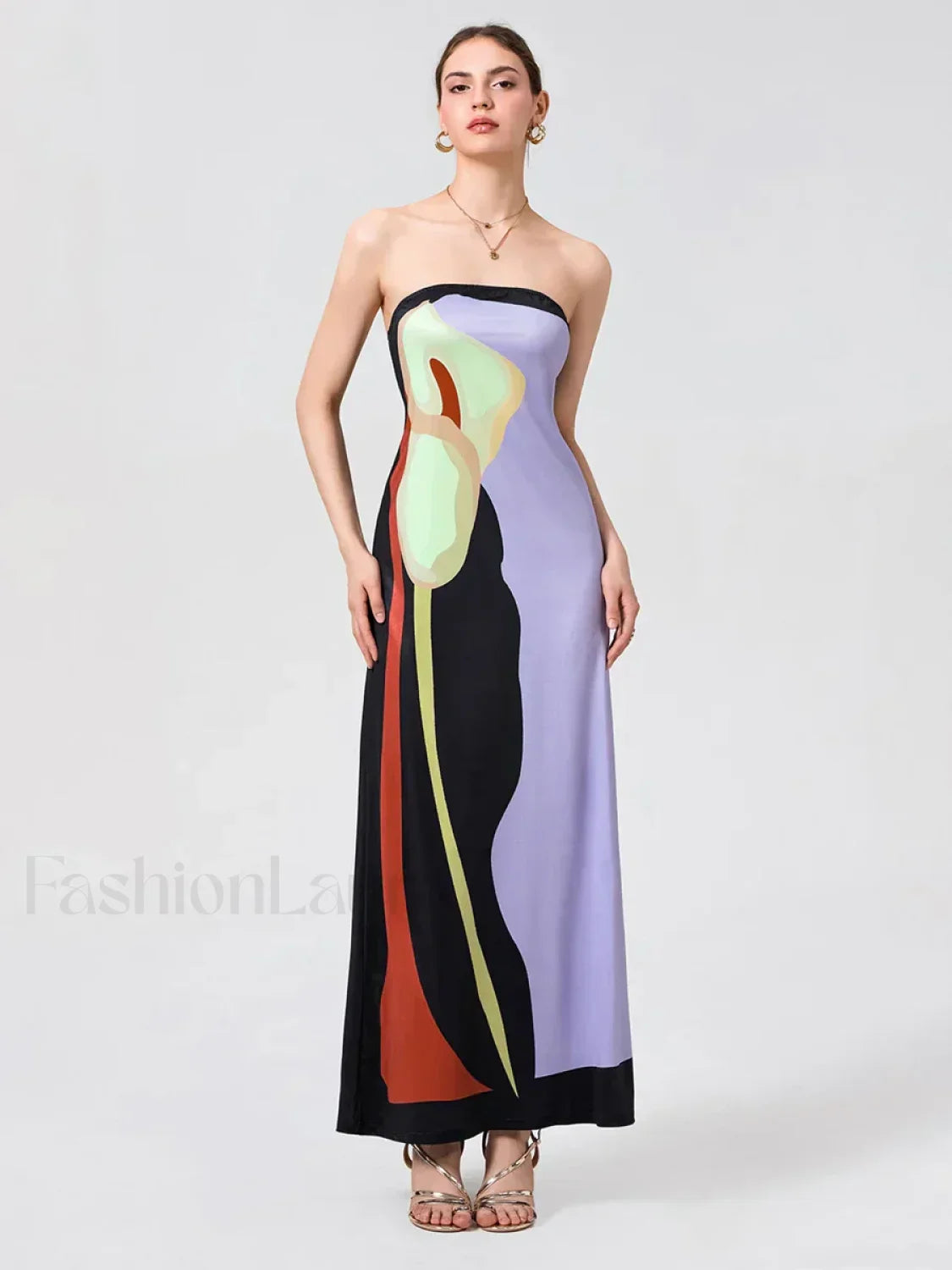 Abstract Strapless Loose Maxi Dress