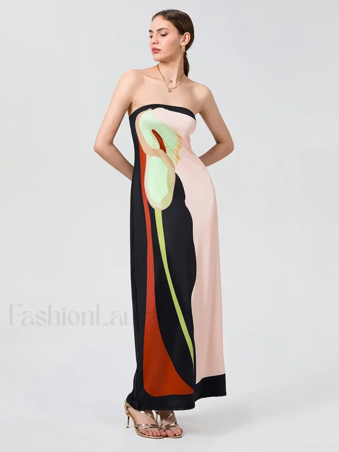 Abstract Strapless Loose Maxi Dress