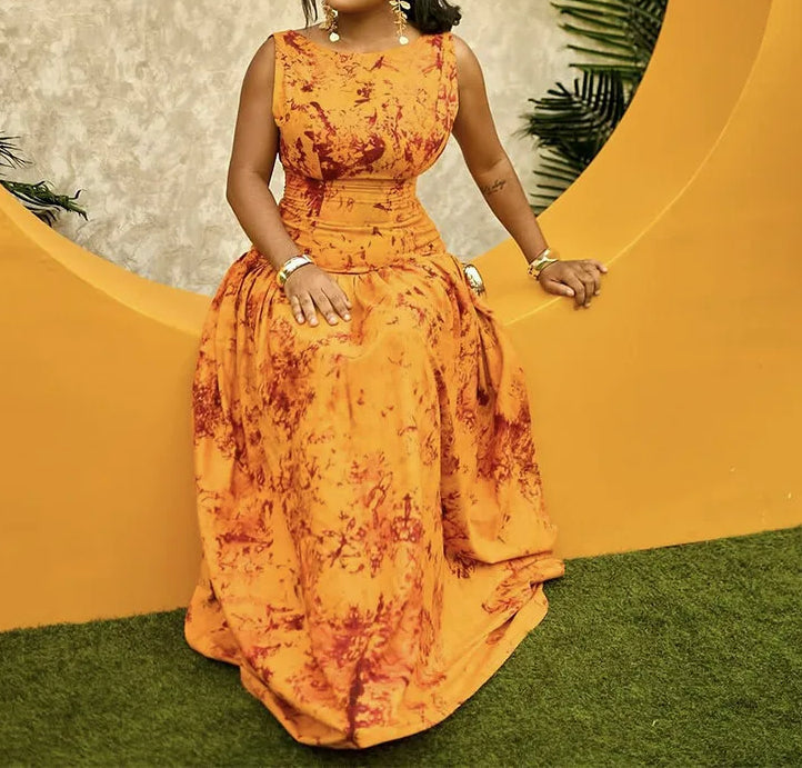 Sleeveless Big Swing High Waist Maxi Floral Dress - View 2 | VelvetHem
