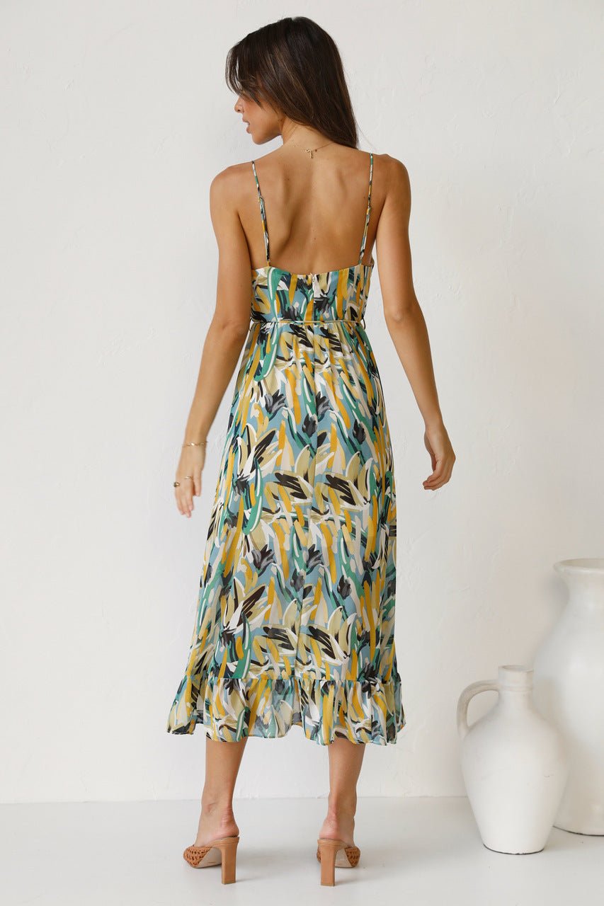 María Boutique José Printed Midi Summer Dress with Ruffle Trim Chic Silhouette Collection