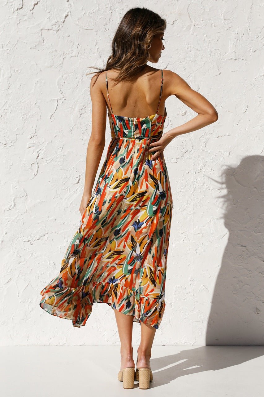 María Boutique José Printed Midi Summer Dress with Ruffle Trim Chic Silhouette Collection