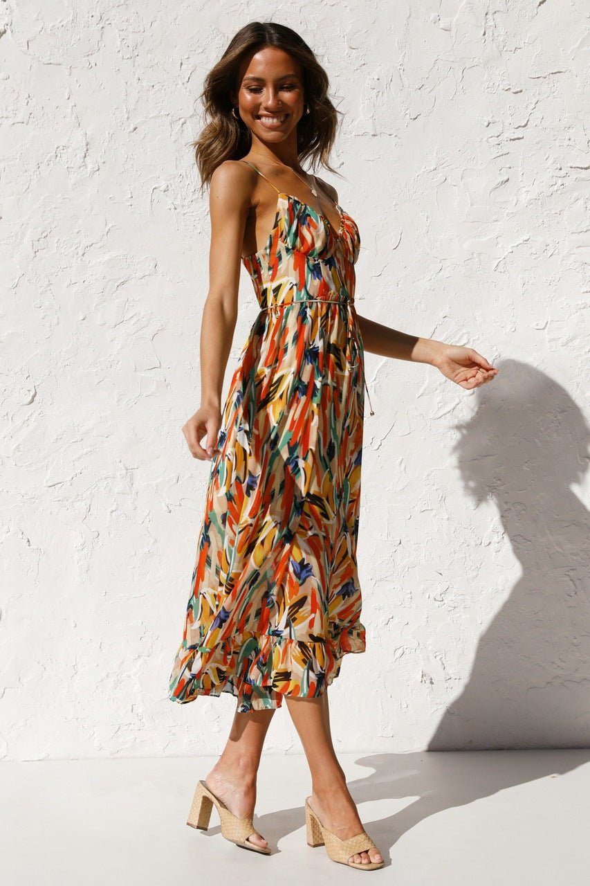 María Boutique José Printed Midi Summer Dress with Ruffle Trim Chic Silhouette Collection