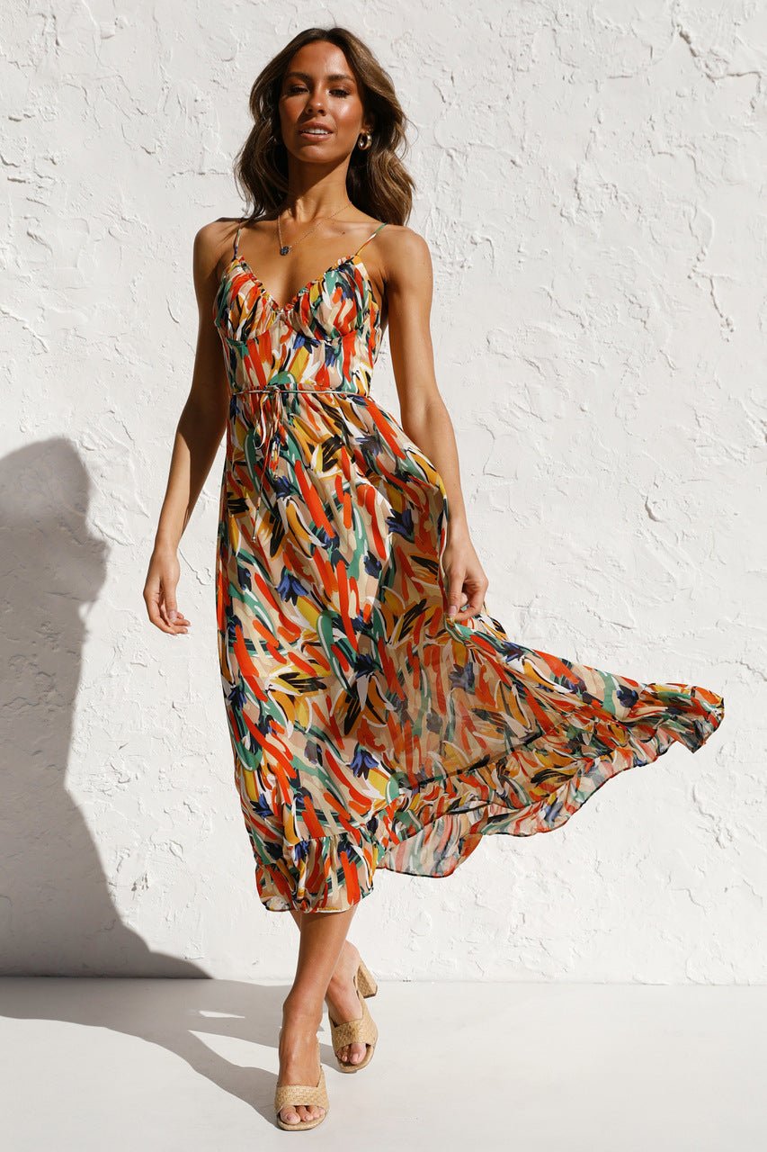 María Boutique José Printed Midi Summer Dress with Ruffle Trim Chic Silhouette Collection