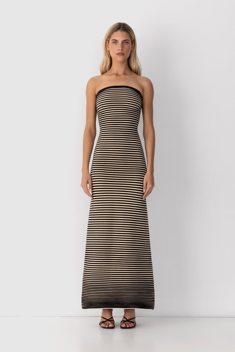 Valeria Statement Sleeveless Maxi Dress in Striped Knit Boutique Collection