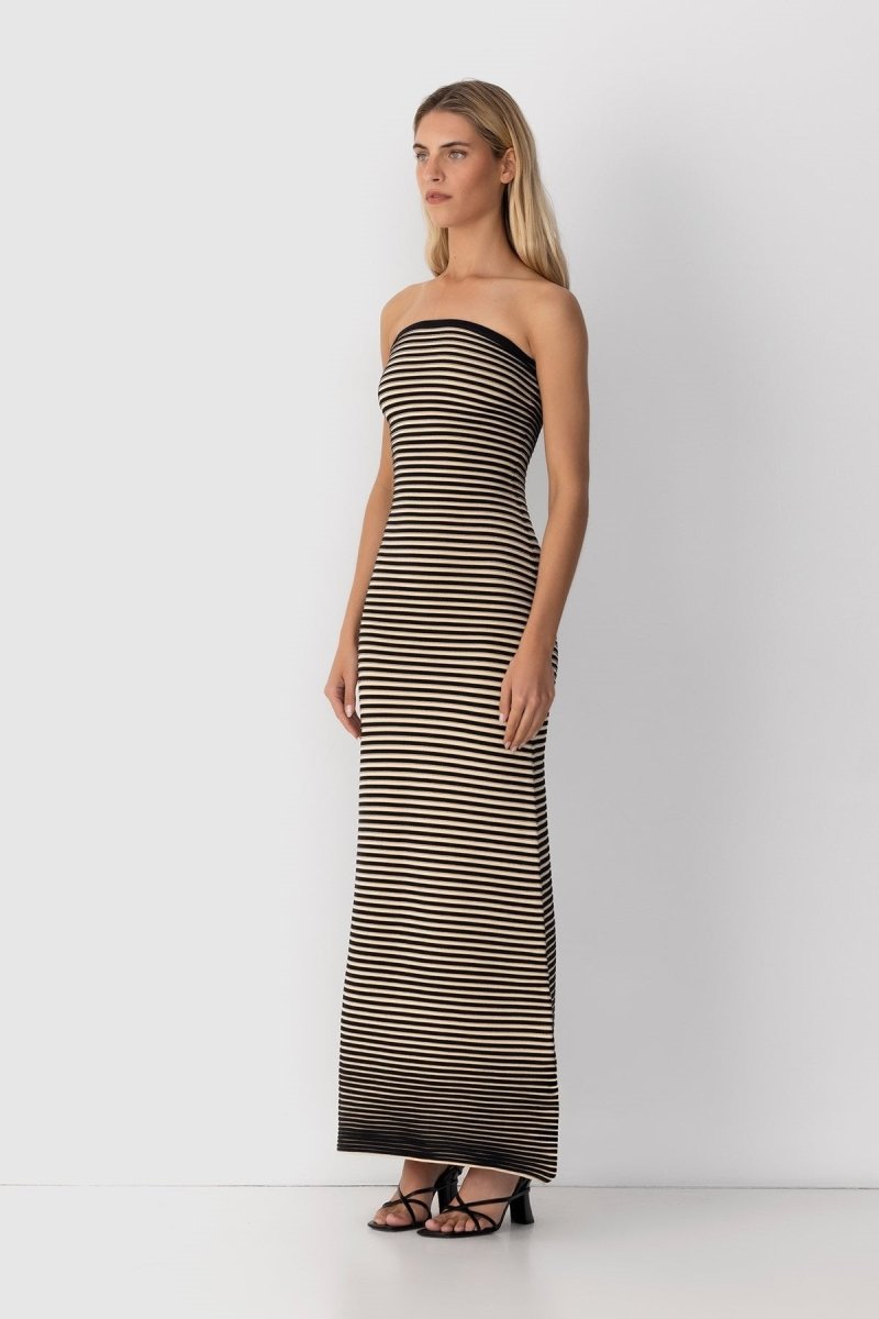 Valeria Statement Sleeveless Maxi Dress in Striped Knit Boutique Collection