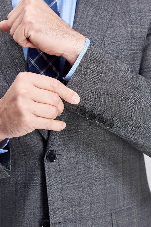 Advanced Grey Plaid Mens Suits for Business Peak Lapel Bespoke Suits for Men Sale