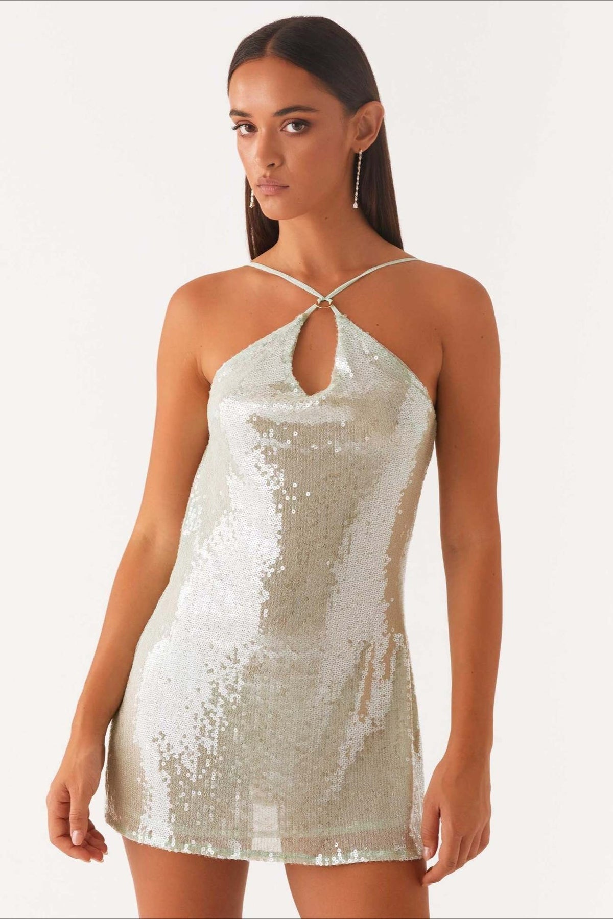 Halter Backless Sleeveless Sequin Dress - View 3 | VelvetHem