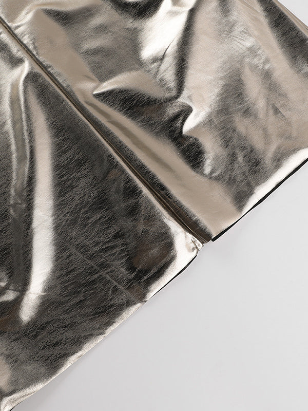 Skinny Sleeveless Asymmetric Pleated Shiny Split-Back Split-Joint One-Shoulder Evening Dresses Maxi Dresses - View 5 | VelvetHem