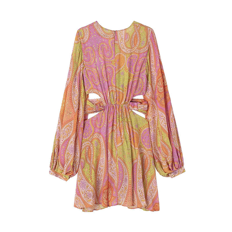 Sol Minimalist Printed V Neck Mini Dress Statement Occasion Edit