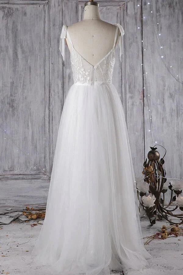 Affordable Long A-line Sweetheart Tulle Lace Backless Wedding Dress (ZD14363)