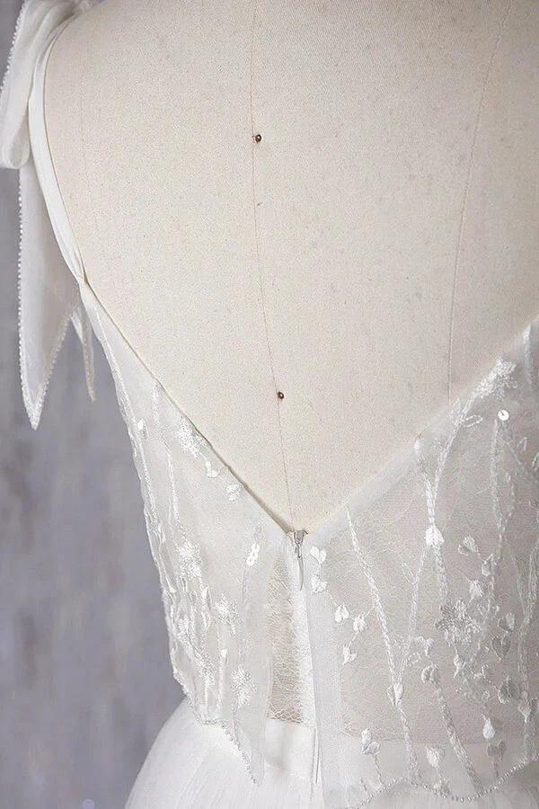 Affordable Long A-line Sweetheart Tulle Lace Backless Wedding Dress (ZD14363)
