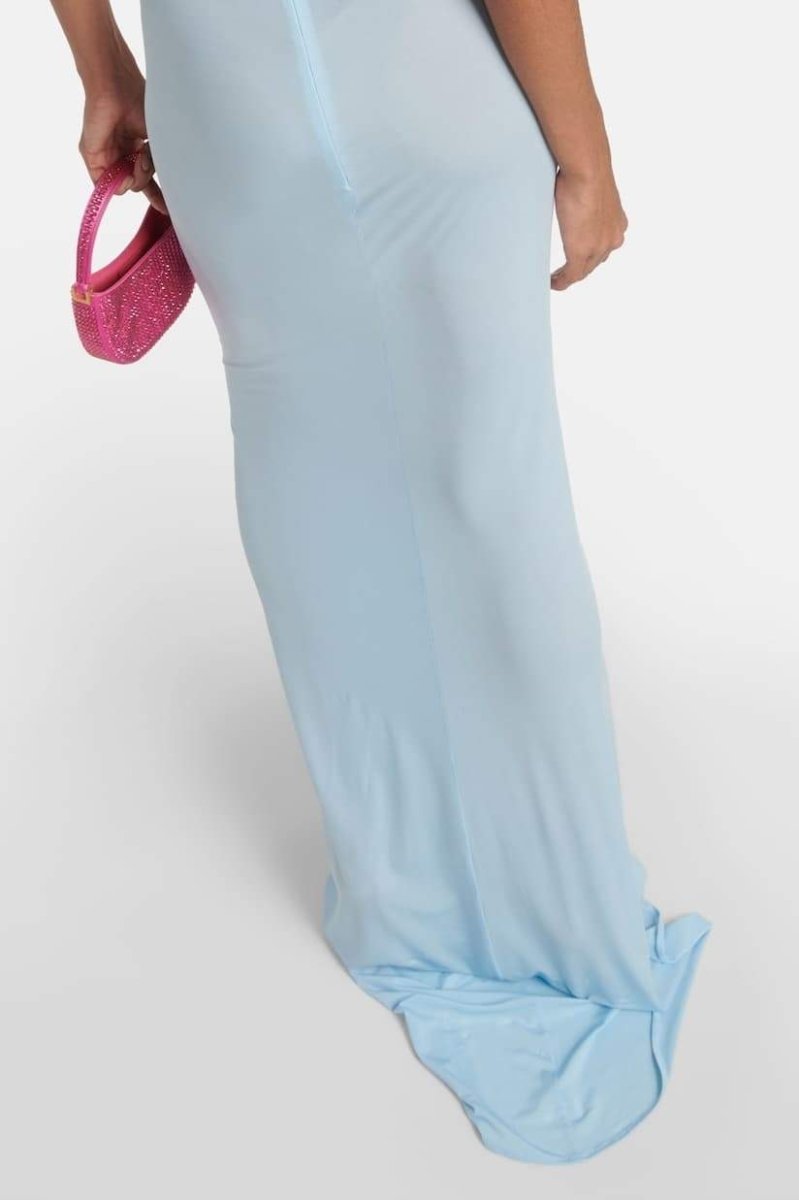 Bárbara Timeless Neck Maxi Dress with Floral Appliqués Premium Wardrobe Essential