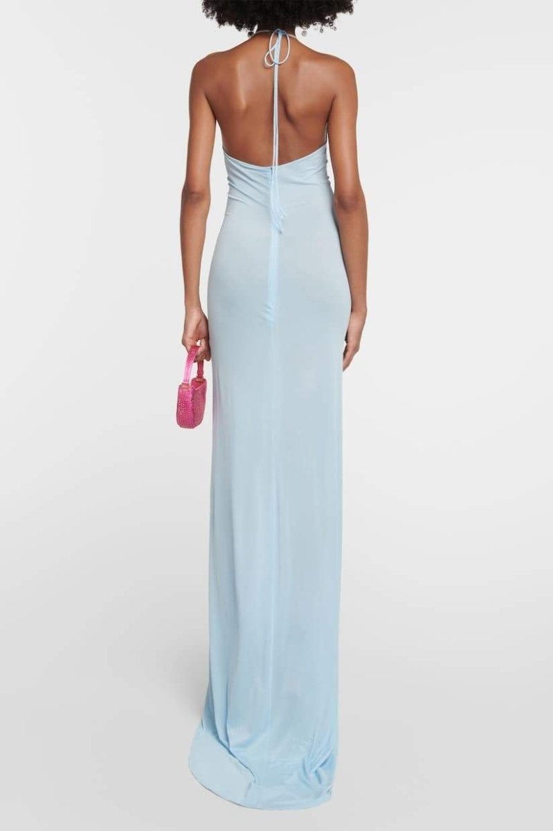 Bárbara Timeless Neck Maxi Dress with Floral Appliqués Premium Wardrobe Essential