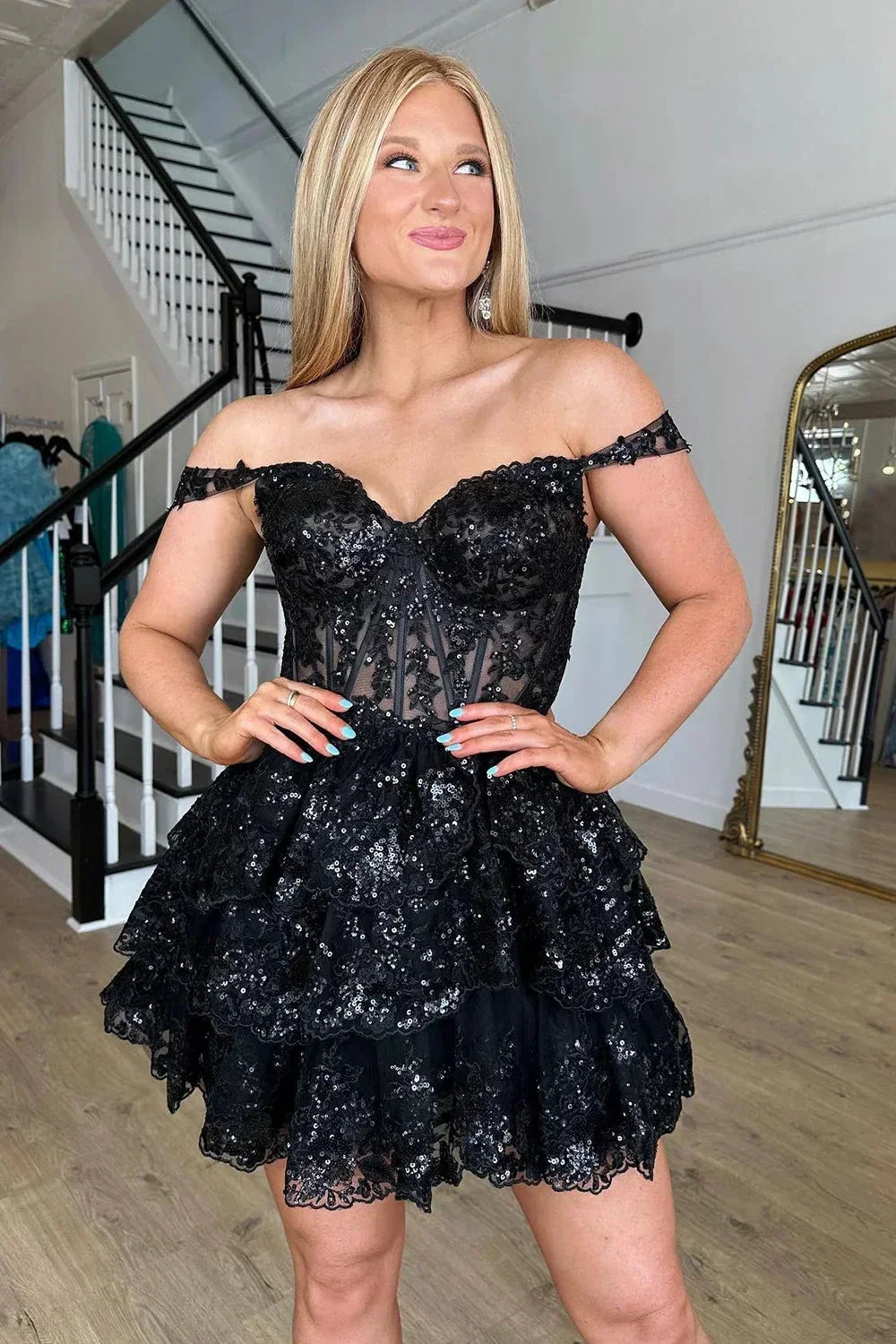 Tiered Homecoming Dresses Off The Shoulder SYH85 by vivymakudress