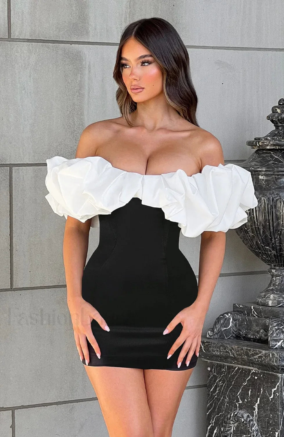 Allie Mini Graceful Dress - Black/White