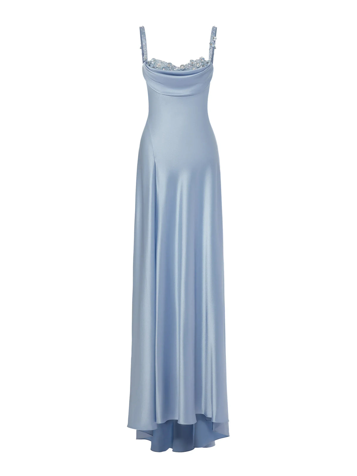 Pretty A-Line Straps Light Sky Blue Satin Long Party Dress Prom Dresses - View 2 | FashionDia