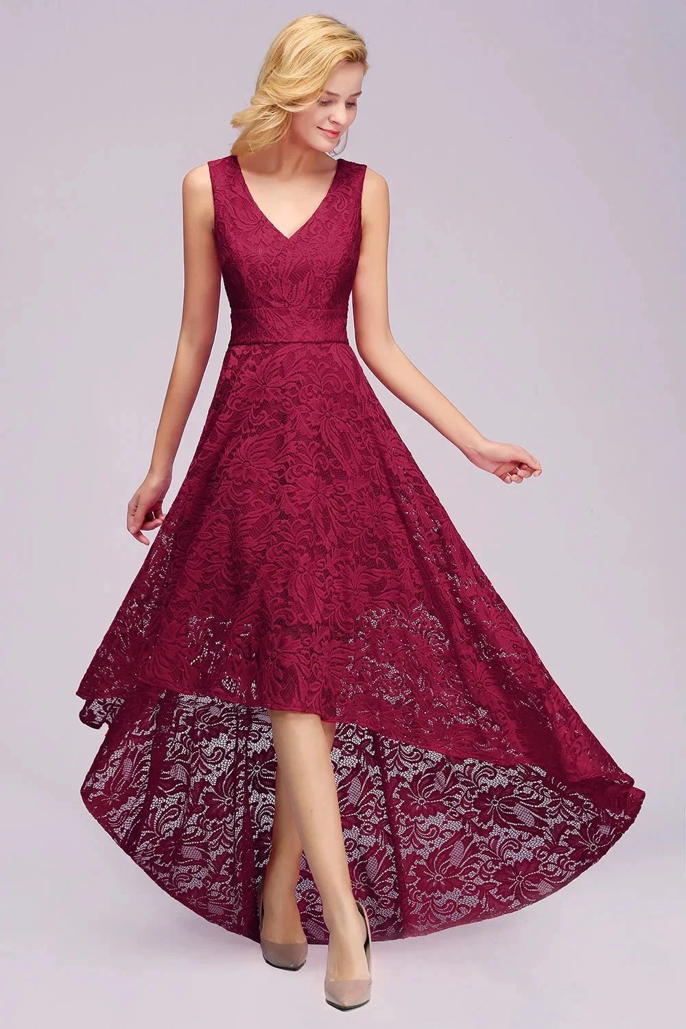 Amazing A-Line V-Neck Sleeveless Lace Bridesmaid Dress (ZD12862)