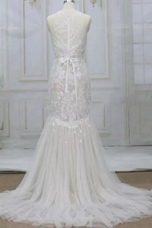 Amazing Appliques Tulle Mermaid Elegant Wedding Dresses (ZD14743)