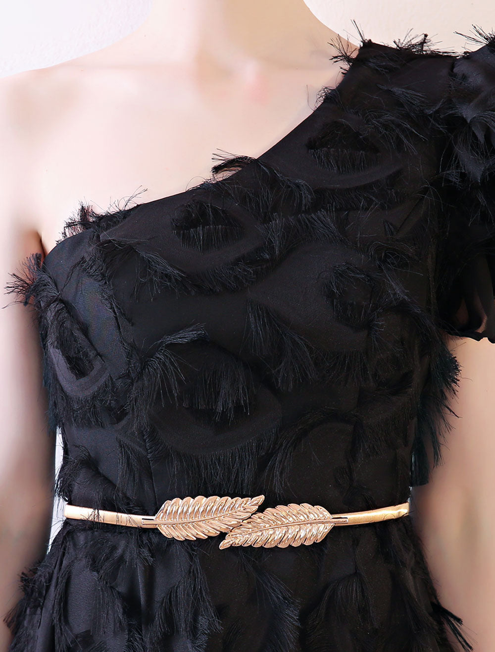 Amazing Black Evening Dress One-Shoulder evening dress Long Lace Ruffles Floor-Length Formal Dress With Sash