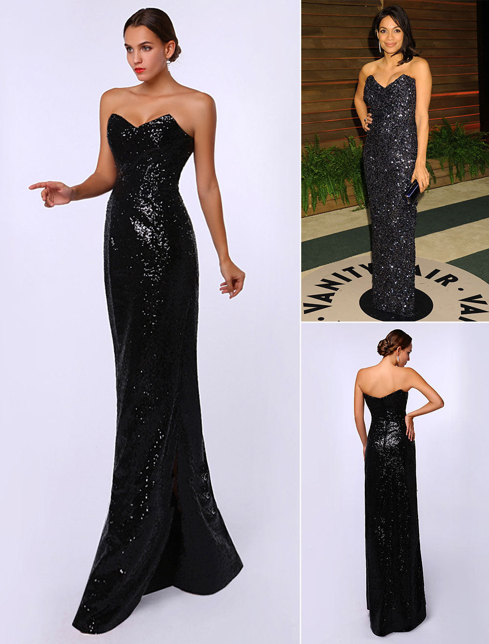 Amazing Celebrity Dresses Sheath Black Sequined Sweetheart Neck Evening Dress Inspired By Rosario Dawson At Oscar