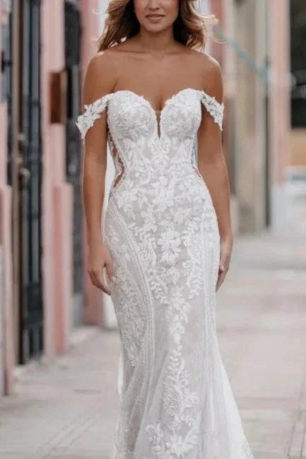 Amazing Column Lace Sweetheart Sleeveless White Wedding Dress With Appliques (ZD16678)