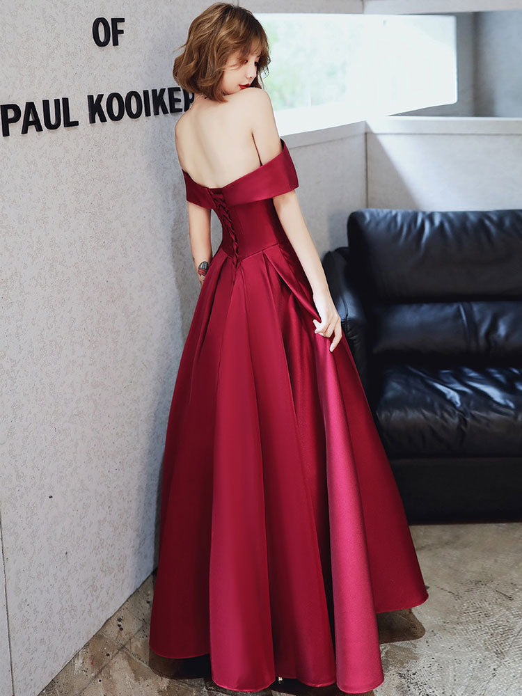 Amazing Evening Dress A-Line Bateau Neck Matte Satin Floor-Length Pleated Formal Party Dresses