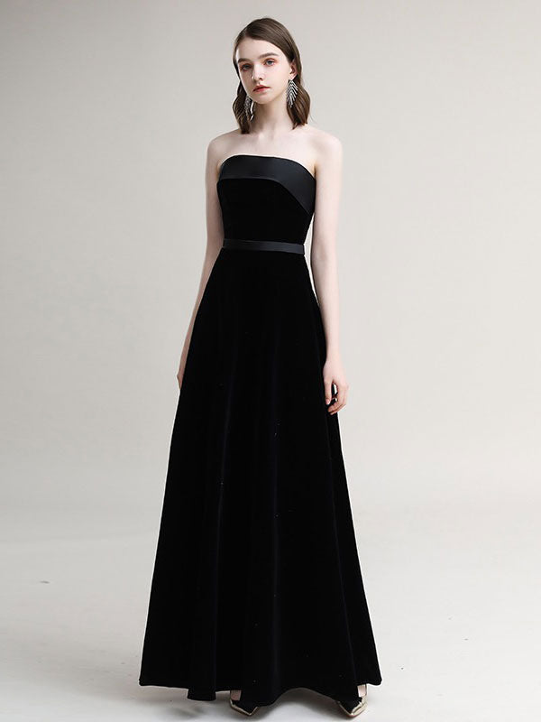 Amazing Evening Dress A-Line Strapless Velour Floor-Length Sash evening dress