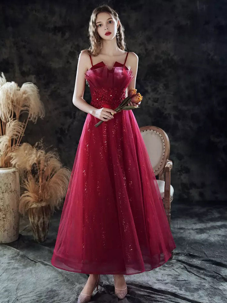 Amazing Evening Dress A-Line Sweetheart Neck Lace Floor-Length Sleeveless Party Dresses Burgundy Pageant Dress