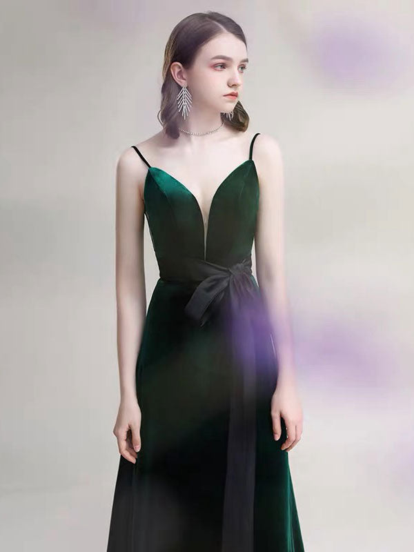 Amazing Evening Dress A-Line V-Neck Velour Floor-Length Sash Social Pageant Dresses