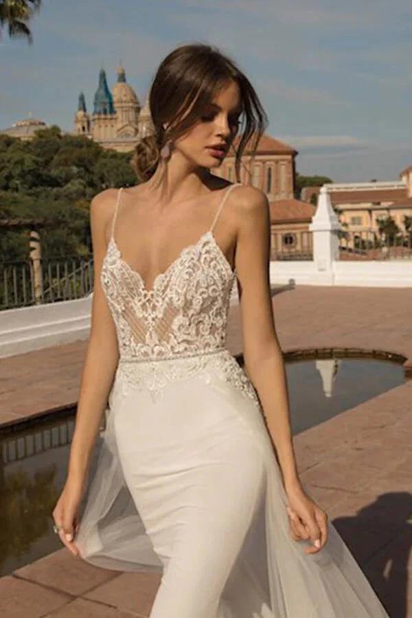 Amazing Long Mermaid Chapel Train Tulle Open Back Wedding Dress (ZD14371)