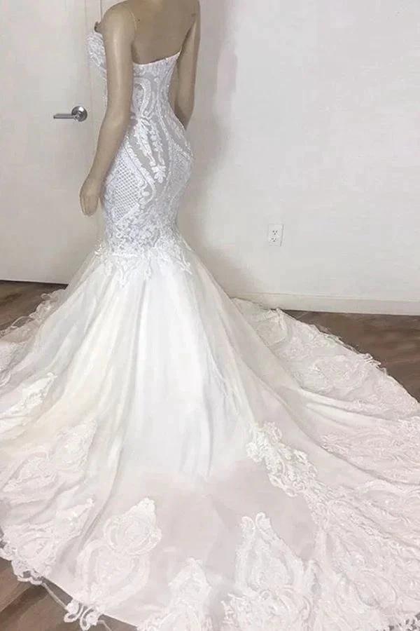 Amazing Long Mermaid Strapless Appliques Lace Wedding Dress (ZD15793)