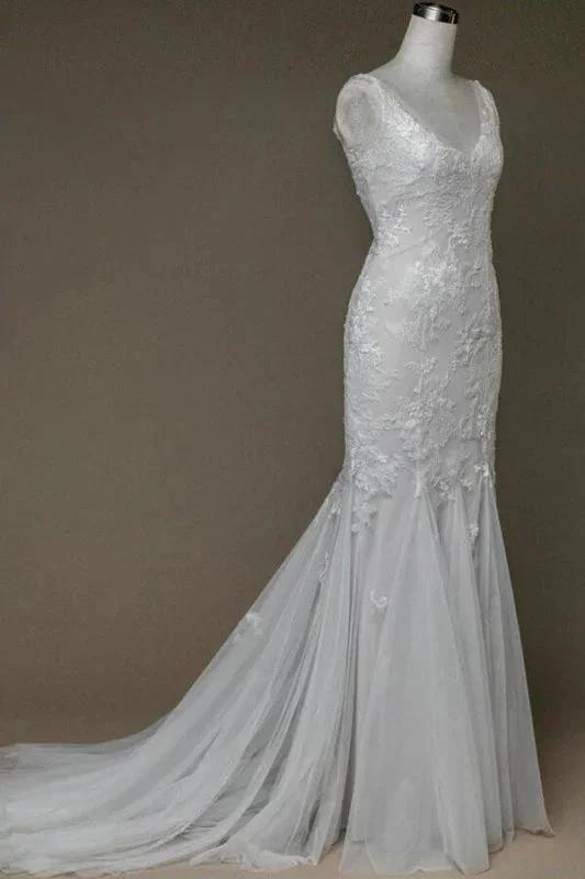 Amazing V-neck Appliques Mermaid Elegant Wedding Dresses (ZD14739)