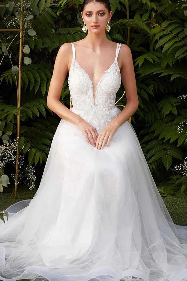 Amazing Wedding Dress Double V-Neck Tulle Designer Dress for Bride (ZD13838)