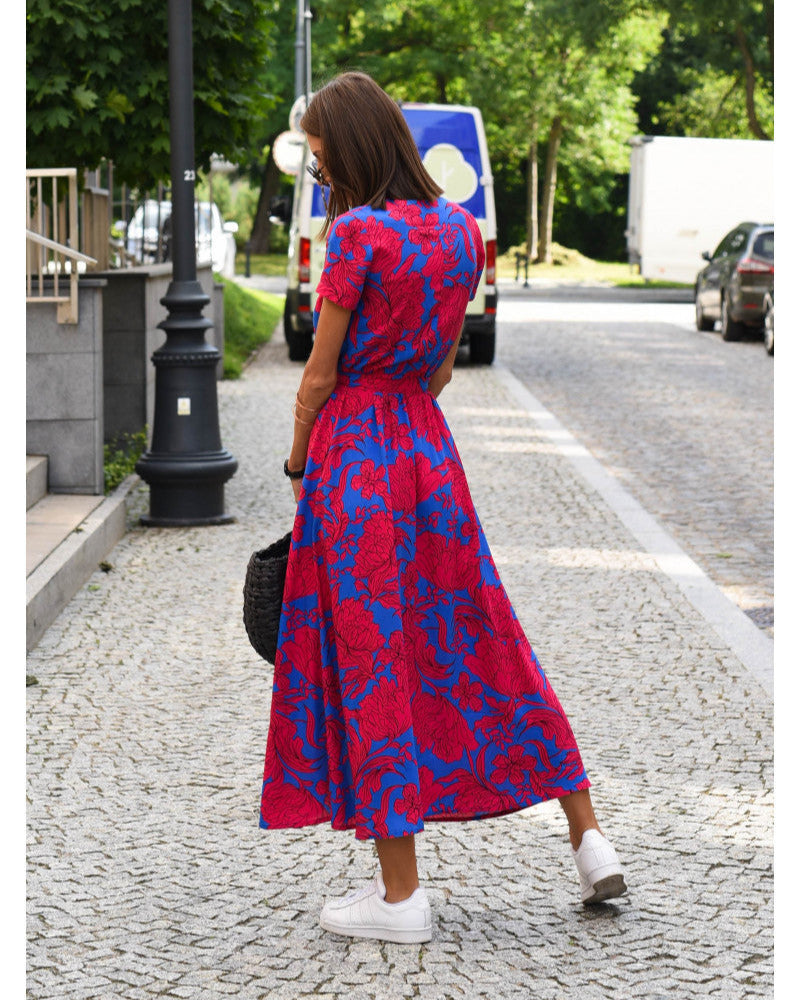 Wendy Elegant A-line Dress with V-neck and Floral Pattern for Women