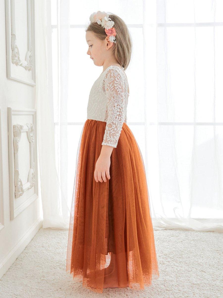 Angelic White Lace A-Line Long Sleeve Tulle Flower Girl Dress