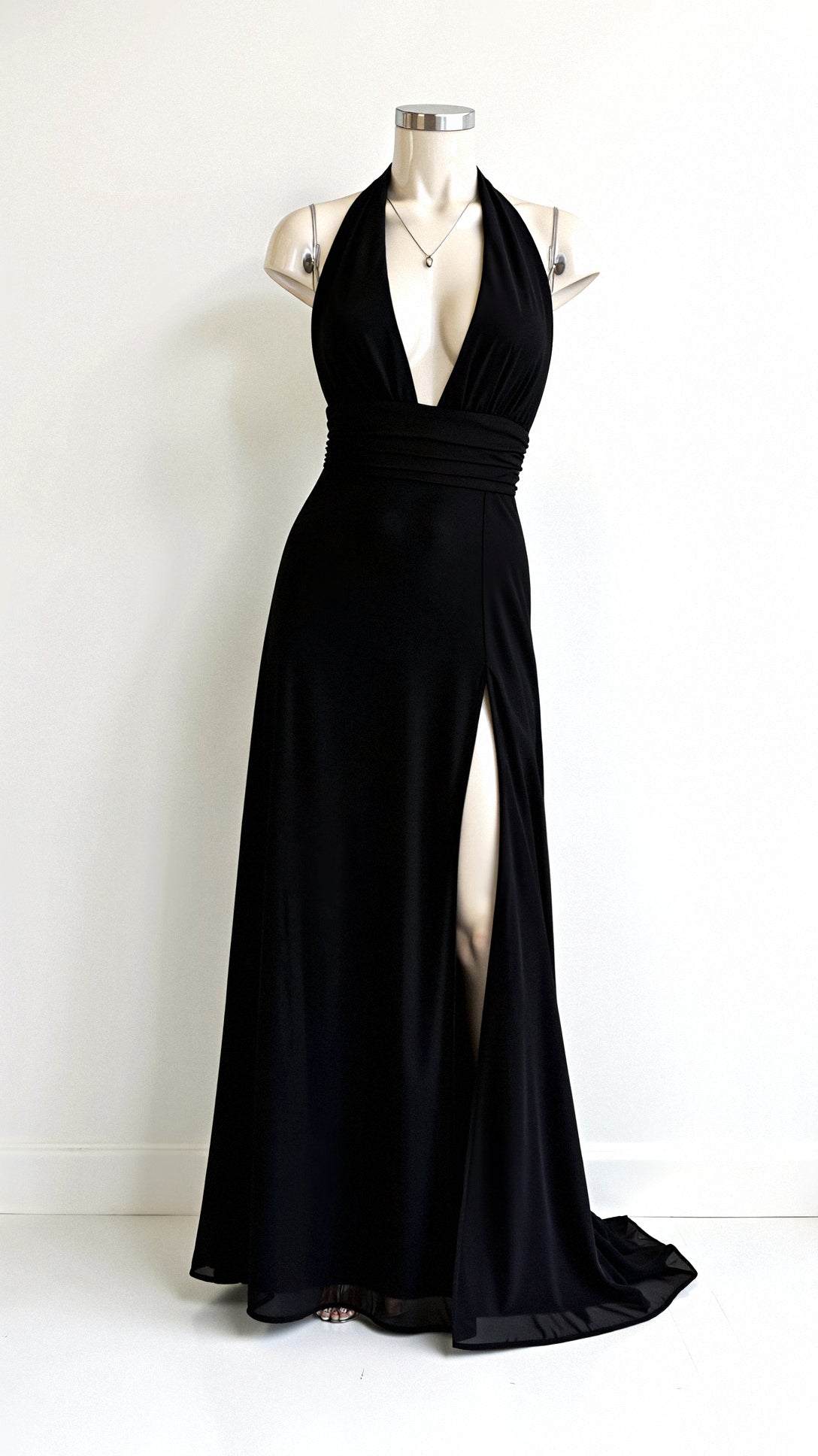 Oriana Chic Maxi Halter Dress V Neck and Slit Designer Edit