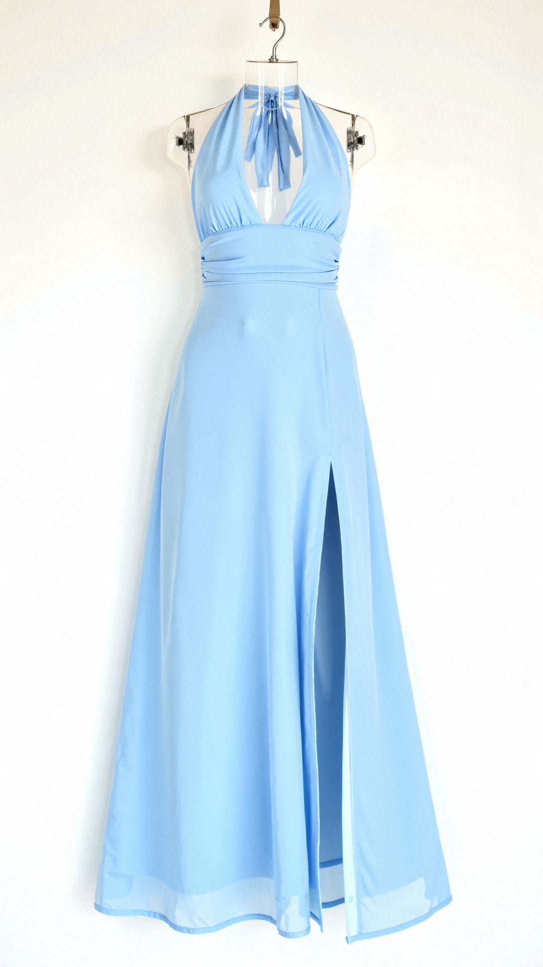 Oriana Chic Maxi Halter Dress V Neck and Slit Designer Edit