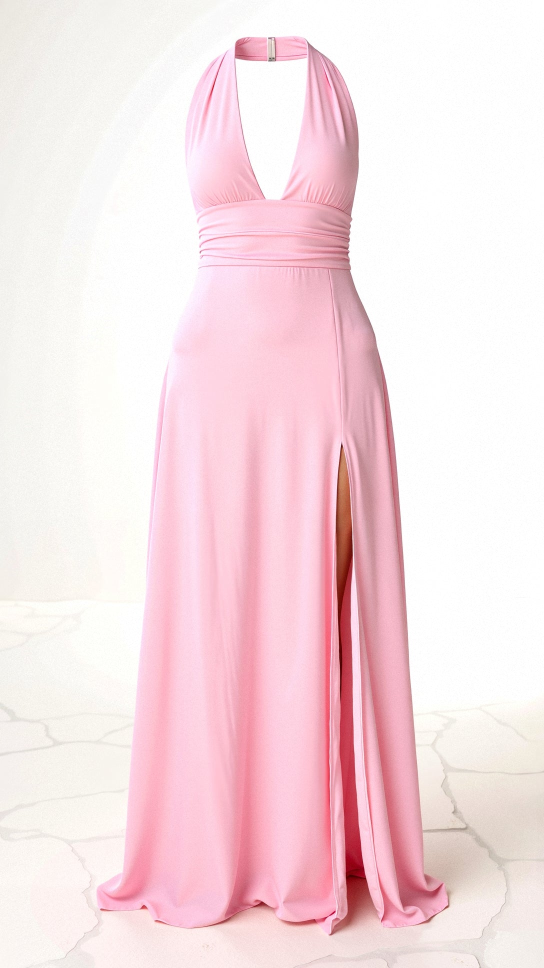 Oriana Chic Maxi Halter Dress V Neck and Slit Designer Edit