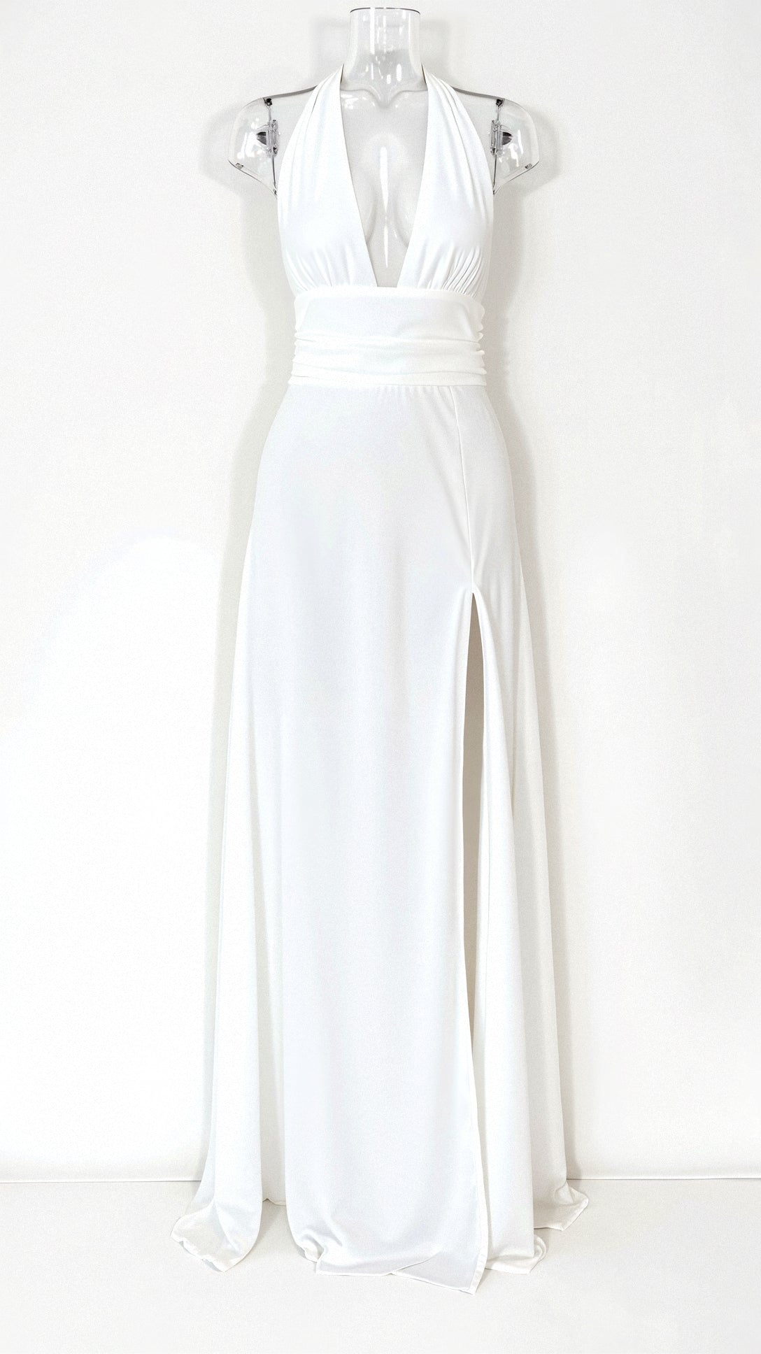 Oriana Chic Maxi Halter Dress V Neck and Slit Designer Edit