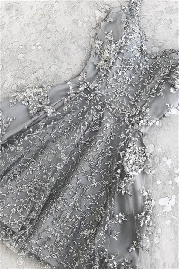 Appliques Silver Short Homecoming Dresses Beads Hoco Dress