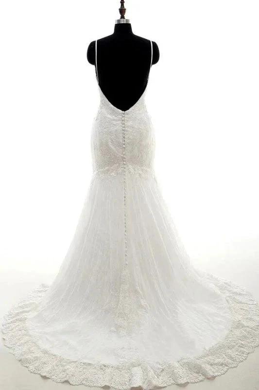 Appliques Spaghetti Strap Mermaid Elegant Wedding Dresses (ZD14741)