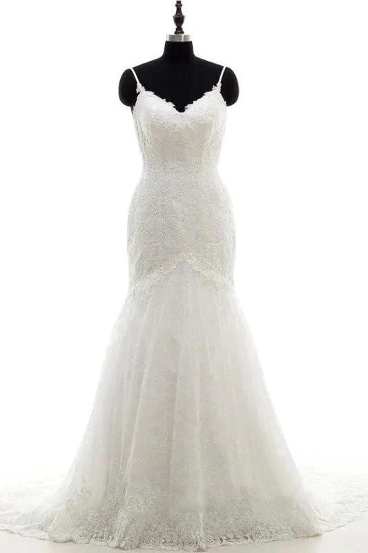Appliques Spaghetti Strap Mermaid Elegant Wedding Dresses (ZD14741)