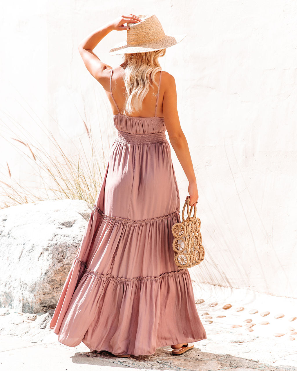 April Rain Pocketed Cutout Maxi Dress Dusty Mauve